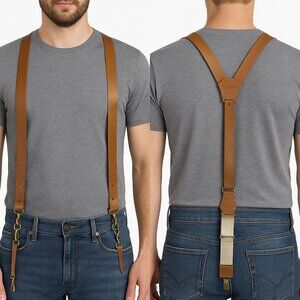 Wiseguy Original Leather Suspenders – Adjustable Y-Back Braces with Clips – Brow